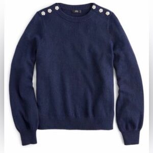 J. Crew Navy Wool Sweater with Embellished Shoulders
